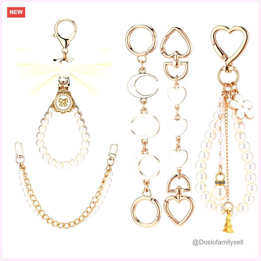 Alloy Bag Extender Chain with Pearl Bow Keychain Accessories
